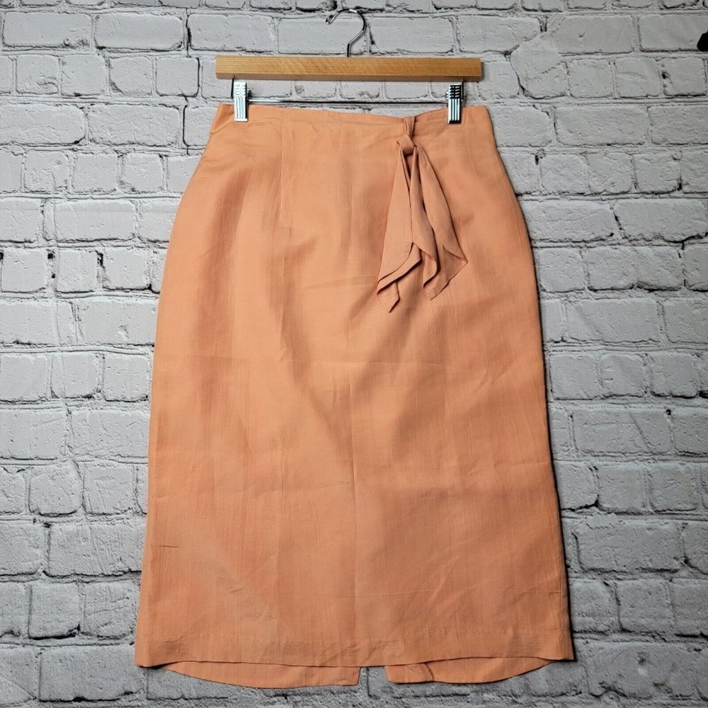 Vintage SK & Company 100% Silk Peach Orange Straight Skirt‎ Size 10